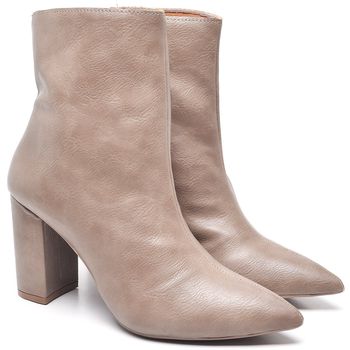 9501 Bota Cano Curto Salto Grosso Médio Napa Destroyed Taupe - ELLA´S ONLINE | Calçados e Acessórios Femininos
