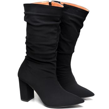 9506 Bota Cano Médio Enrrugado Salto Médio Nobuck Preto - ELLA´S ONLINE | Calçados e Acessórios Femininos