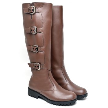 9918 Bota Biker Cano Alto Sola Tratorada Napa Capuccino - ELLA´S ONLINE | Calçados e Acessórios Femininos