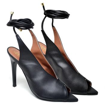 7946 Sandália Salto Alto Bico Folha Napa Preto - ELLA´S ONLINE | Calçados e Acessórios Femininos