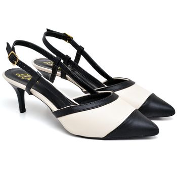 3201 Scarpin Slingback Salto Baixo Napa Preto/Off white - ELLA´S ONLINE | Calçados e Acessórios Femininos