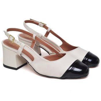 5665 Scarpin Slingback Salto Médio Verniz Preto/Napa Off White - ELLA´S ONLINE | Calçados e Acessórios Femininos