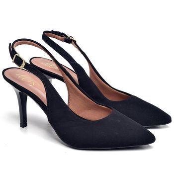 8968 Scarpin Slingback Salto Médio Nobuck Preto - ELLA´S ONLINE | Calçados e Acessórios Femininos