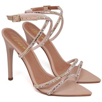 7976 Sandália Salto Alto Bico Folha Napa Rosado/Tira Strass - ELLA´S ONLINE | Calçados e Acessórios Femininos