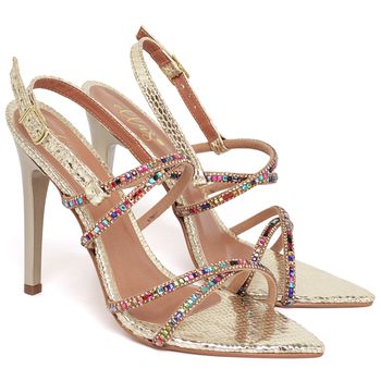 7980 Sandália Salto Alto Bico Folha Cristal Prata/Tira Strass - ELLA´S ONLINE | Calçados e Acessórios Femininos