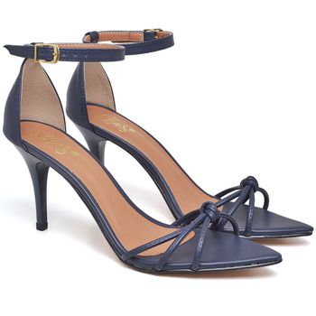 8912 Sandália Salto Médio Bico Folha Napa Navy - ELLA´S ONLINE | Calçados e Acessórios Femininos