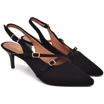 3271 Scarpin Slingback Salto Baixo Nobuck Preto - ELLA´S ONLINE | Calçados e Acessórios Femininos