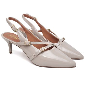 3271 Scarpin Slingback Salto Baixo Verniz Aveia - ELLA´S ONLINE | Calçados e Acessórios Femininos