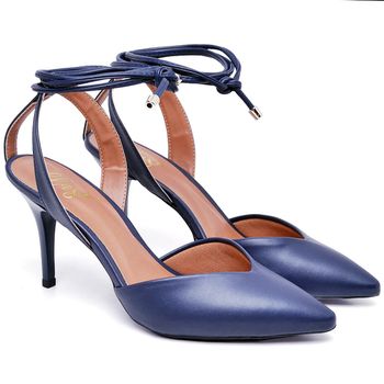 8916 Scarpin Salto Médio Bico Folha Napa Navy - ELLA´S ONLINE | Calçados e Acessórios Femininos