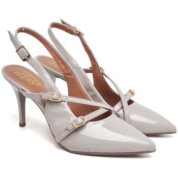 8971 Scarpin Salto Médio Bico Folha Verniz Aveia - ELLA´S ONLINE | Calçados e Acessórios Femininos