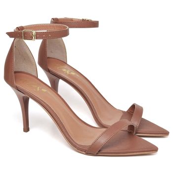 8910 Sandália Salto Médio Bico Folha Napa Caramelo - ELLA´S ONLINE | Calçados e Acessórios Femininos
