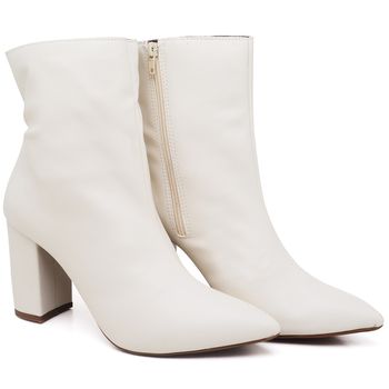 9501 Bota Cano Curto Salto Grosso Médio Napa Off White - ELLA´S ONLINE | Calçados e Acessórios Femininos