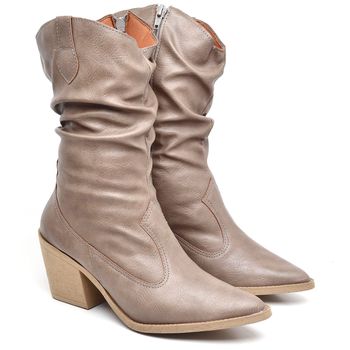 9819 Bota Texana Western Cano Médio Napa Destroyed Taupe - ELLA´S ONLINE | Calçados e Acessórios Femininos