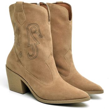 9820 Bota Texana Western Cano Médio Camurça Palha - ELLA´S ONLINE | Calçados e Acessórios Femininos