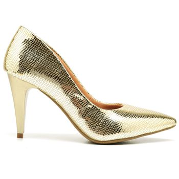 SSM Scarpin Salto Medio Metalizado Lagarto Dourado - ELLA´S ONLINE | Calçados e Acessórios Femininos