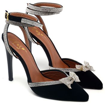 Scarpin Salto Alto com Strass Nobuck Preto - ELLA´S ONLINE | Calçados e Acessórios Femininos