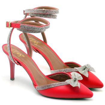 8947 Scarpin Salto Médio com Strass Napa Vermelho - ELLA´S ONLINE | Calçados e Acessórios Femininos