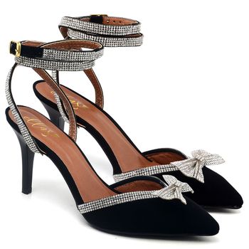 8947 Scarpin Salto Médio com Strass Nobuck Preto - ELLA´S ONLINE | Calçados e Acessórios Femininos