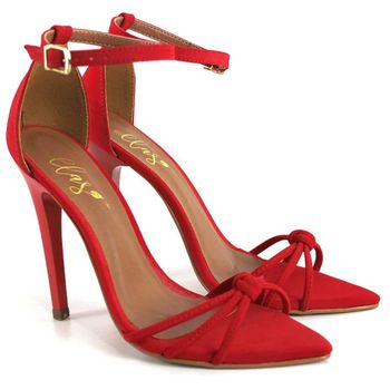 7912 Sandália Bico Folha Salto Alto Nobuck Vermelho - ELLA´S ONLINE | Calçados e Acessórios Femininos