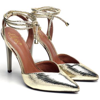 7916 Scarpin com Amarração Salto Alto Verniz Cristal Ouro Light - ELLA´S ONLINE | Calçados e Acessórios Femininos