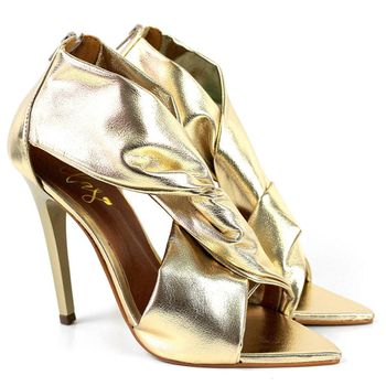 7919 Sandália Bico Folha Salto Alto Metalic Dourado - ELLA´S ONLINE | Calçados e Acessórios Femininos