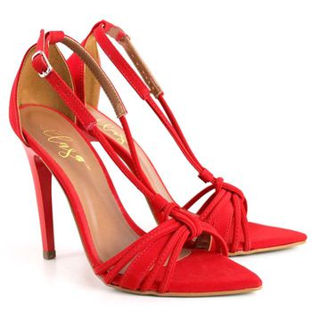 7921 Sandália Salto Alto Nobuck Bico Folha Vermelho - ELLA´S ONLINE | Calçados e Acessórios Femininos