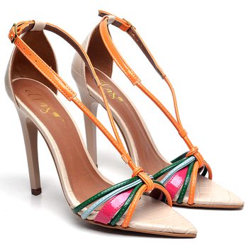 7921 Sandália Salto Alto Verniz Carnelian Croco Amêndoa - ELLA´S ONLINE | Calçados e Acessórios Femininos