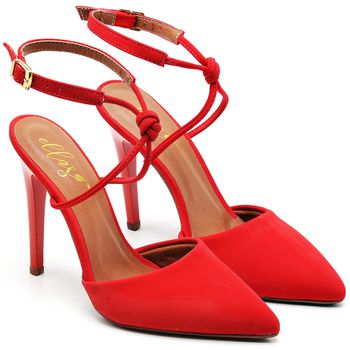7927 Scarpin Salto Alto Nobuck Vermelho - ELLA´S ONLINE | Calçados e Acessórios Femininos