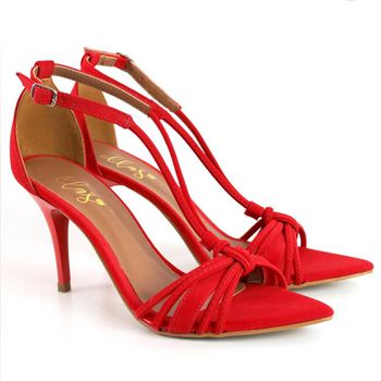 8921 Sandália Salto Médio Nobuck Vermelho - ELLA´S ONLINE | Calçados e Acessórios Femininos