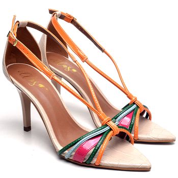 8921 Sandália Salto Médio Verniz Carnelian Croco Amêndoa - ELLA´S ONLINE | Calçados e Acessórios Femininos