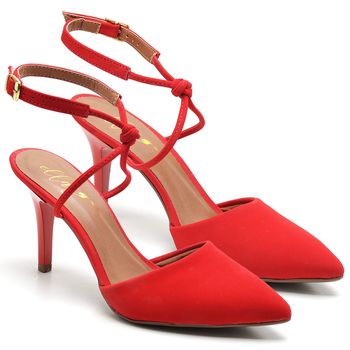 8927 Sandália Salto Médio Nobuck Bico Folha Vermelho - ELLA´S ONLINE | Calçados e Acessórios Femininos
