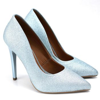 Scarpin Salto Alto Gliter Glamour Celeste - ELLA´S ONLINE | Calçados e Acessórios Femininos