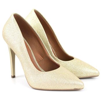 Scarpin Salto Alto Gliter Glamour Dourado - ELLA´S ONLINE | Calçados e Acessórios Femininos