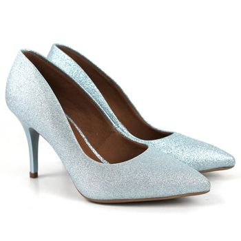 Scarpin Salto Medio Gliter Glamour Celeste - ELLA´S ONLINE | Calçados e Acessórios Femininos
