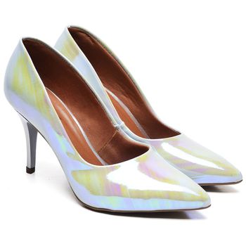 Scarpin Salto Médio Iridescente Lilás - ELLA´S ONLINE | Calçados e Acessórios Femininos