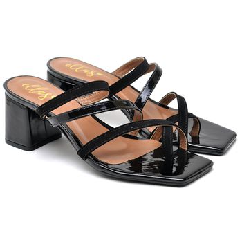 4702 Sandália Bico Quadrado Salto Bloco Nobuck/Verniz Preto - ELLA´S ONLINE | Calçados e Acessórios Femininos