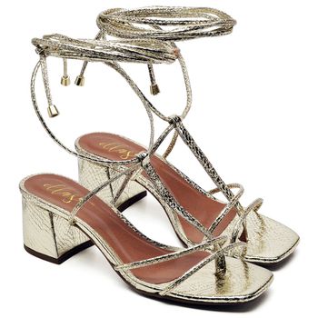 5532 Sandália Bico Quadrado Salto Bloco Médio Cristal Ouro Light - ELLA´S ONLINE | Calçados e Acessórios Femininos