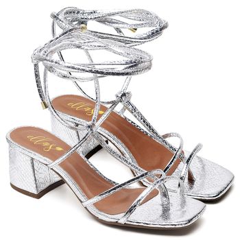 5532 Sandália Bico Quadrado Salto Bloco Médio Cristal Prata - ELLA´S ONLINE | Calçados e Acessórios Femininos