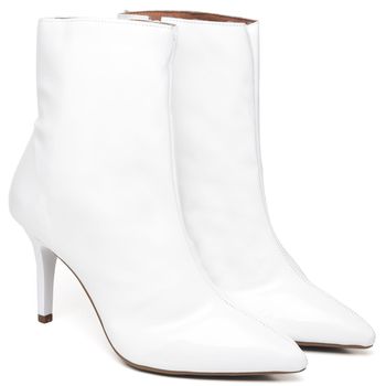 9101 Bota Cano Curto Salto Fino Médio Verniz Branco - ELLA´S ONLINE | Calçados e Acessórios Femininos