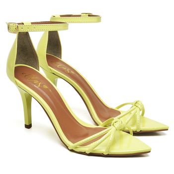 8912 Sandália Salto Médio Bico Folha Verniz Amarelo - ELLA´S ONLINE | Calçados e Acessórios Femininos