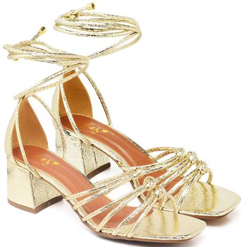 5537 Sandália Bico Quadrado Salto Bloco Médio Cristal Ouro Light - ELLA´S ONLINE | Calçados e Acessórios Femininos