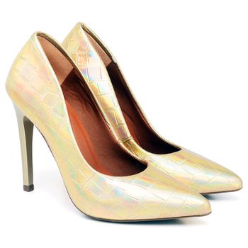 Scarpin Salto Alto Holografico Dourado - ELLA´S ONLINE | Calçados e Acessórios Femininos