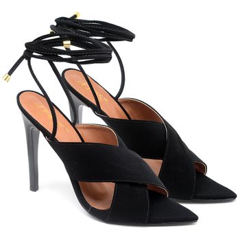 7948 Sandália Salto Alto Bico Folha Nobuck Preto - ELLA´S ONLINE | Calçados e Acessórios Femininos