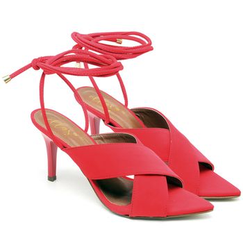 8948 Sandália Salto Médio Bico Folha Nobuck Vermelho - ELLA´S ONLINE | Calçados e Acessórios Femininos