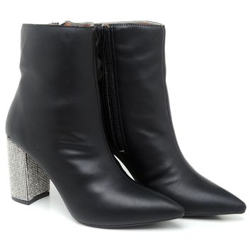 9504 Bota Cano Curto Salto Medio com Strass Napa Preto - ELLA´S ONLINE | Calçados e Acessórios Femininos
