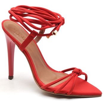7918 Sandália Salto Alto Nobuck Bico Folha Vermelho - ELLA´S ONLINE | Calçados e Acessórios Femininos