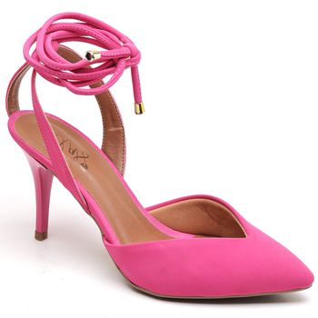 8916 Scarpin Salto Médio Nobuck com Amarração Rosa - ELLA´S ONLINE | Calçados e Acessórios Femininos