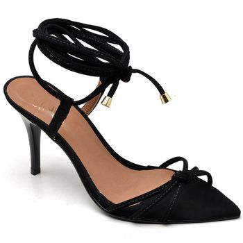 8918 Sandália Salto Médio Nobuck Bico Folha Preto - ELLA´S ONLINE | Calçados e Acessórios Femininos