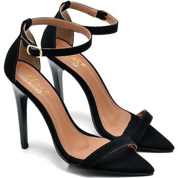 7910 Sandália Bico Folha Salto Alto Nobuck Preto - ELLA´S ONLINE | Calçados e Acessórios Femininos