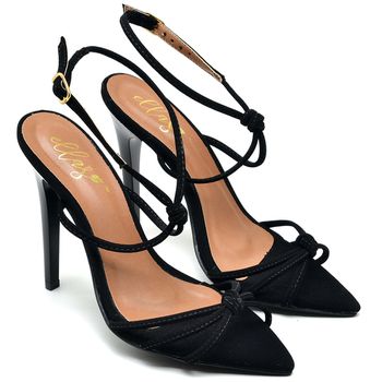 7914 Sandália Bico Folha Salto Alto Nobuck Preto - ELLA´S ONLINE | Calçados e Acessórios Femininos